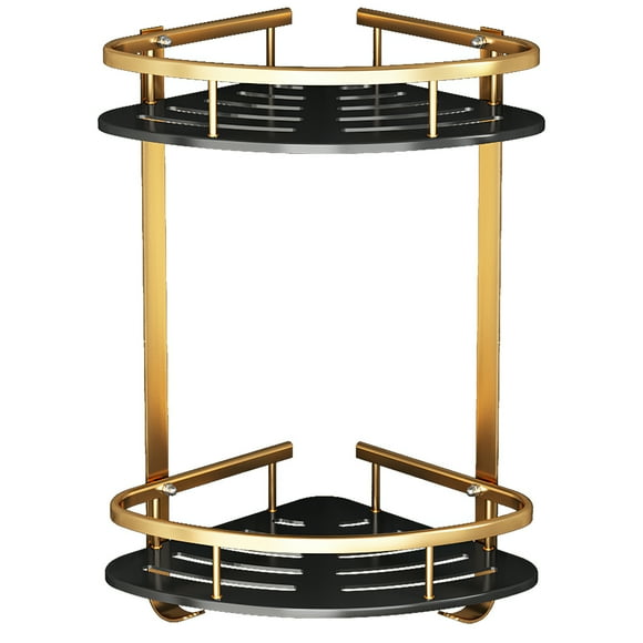 Estante Triangular Para Productos Básicos Soporte De Estante De Almacenamiento Colgante Sin Perforaciones De Aluminio De Avión Ahuecado De Doble Capa Para Esquina De Pared De Baño De Cocina Advancent HA012794-00
