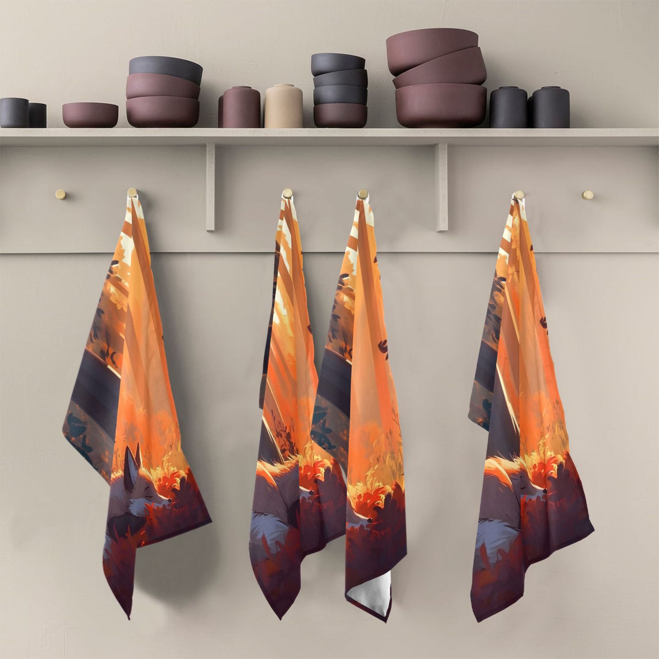 Fox Resting in The Forest Kitchen Towels 6-Piece Pack Tea Towels for Kitchen Decorative Waffle Design 28x18in