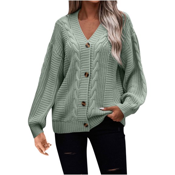 Lindreshi Cardigan Sweaters for Women Fashion Women Winter Solid Color Button Casual Long Sleeve Long Sweater Coat Cardigan Blouse Tops
