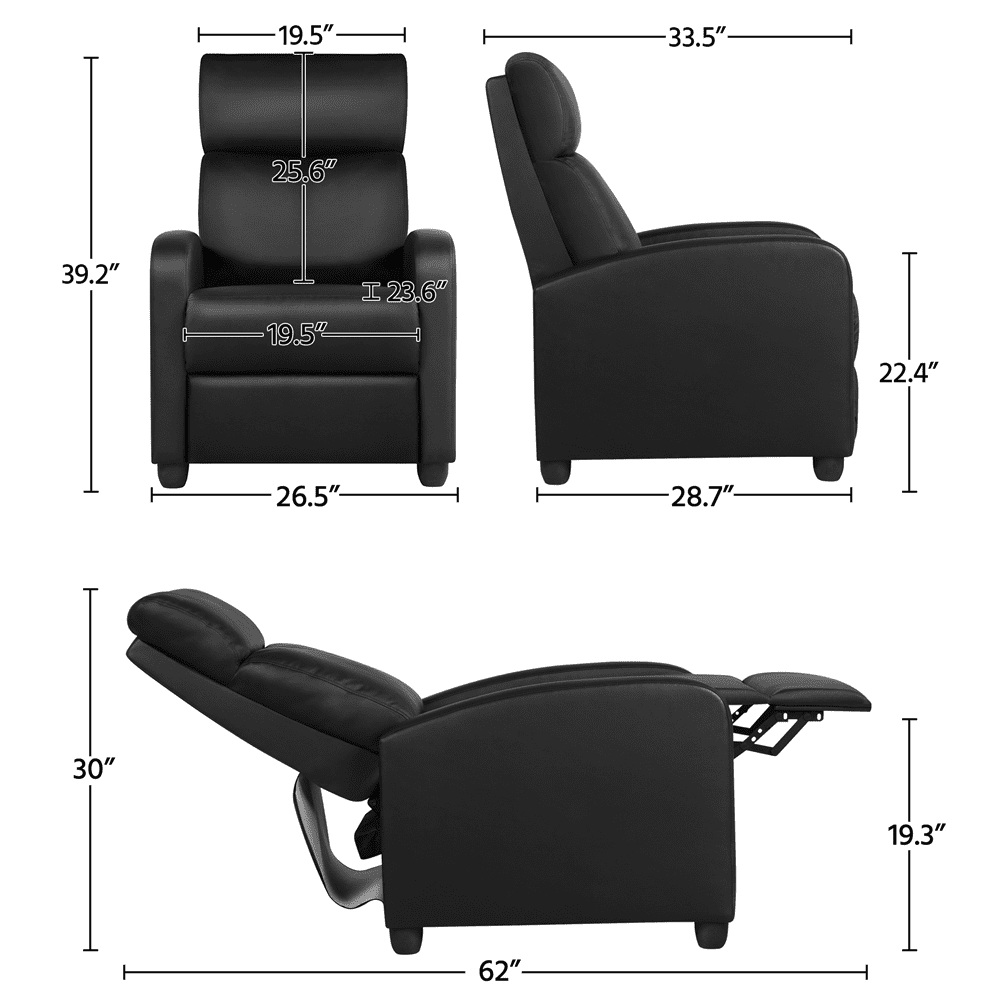 Yaheetech 2pcs PU Leather Upholstered Recliner Chair with Pocket Spring, Black