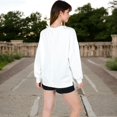 thumbnail image 5 of Women's Long Sleeve Oversized Crewneck Sweatshirt with Drop Shoulders - Large, White, 5 of 6