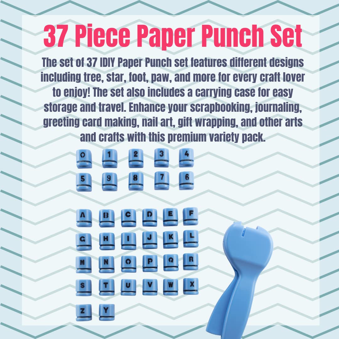 Scrapbook Paper Punchers- 37pc Mini Paper Punchers w Case & Holder - Letters & Numbers