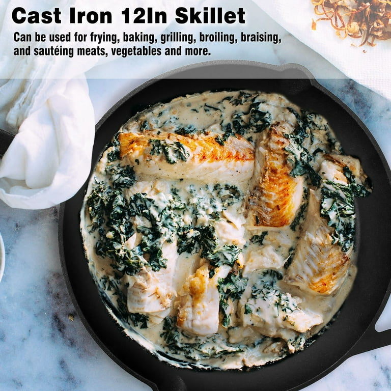 12-Inch Cast Iron Skillet with Helper Handle, SIGNATURESoft Technology –  Meat N' Bone