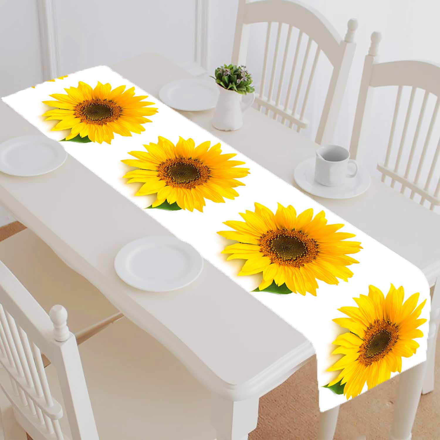 PKQWTM Flower Of Sunflower Cotton and Linen Table Runner Kitchen Dining