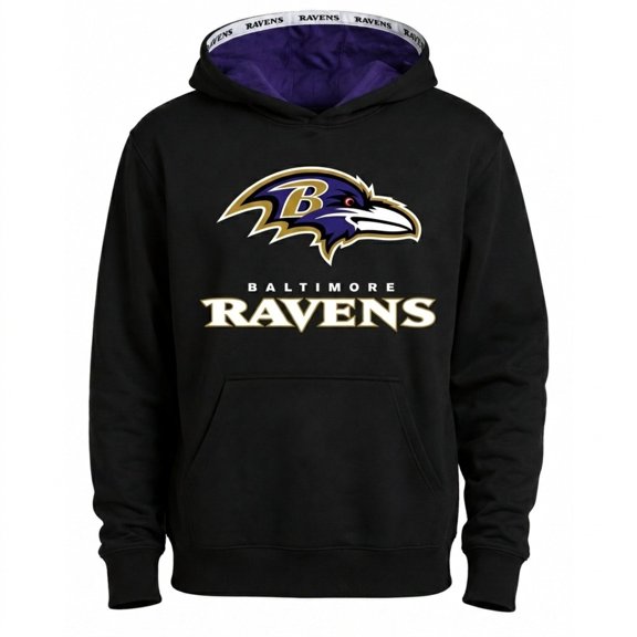 Sudadera Hoodie NFL para Hombre Manga Larga con Capucha Ravens Negro Talla CH