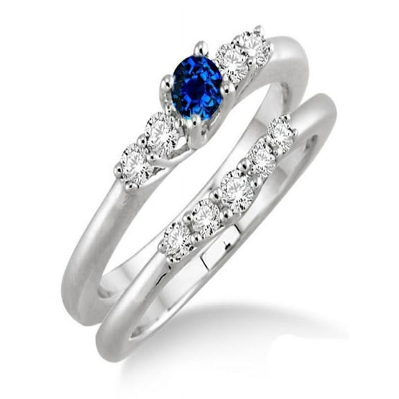 1.25 Carat Sapphire and Diamond Inexpensive Bridal Set on 10k White Gold