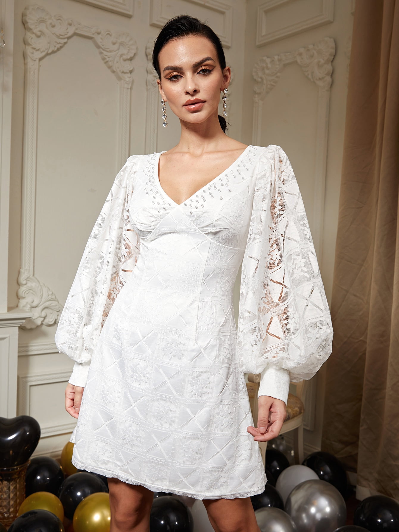 Short White Beaded Dress Wedding
