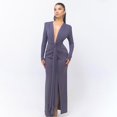 thumbnail image 2 of Vestido largo UEHCNFU para mujer, cuello en V profundo, ajustado fruncido, azul, 2 of 6