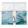 thumbnail image 2 of Turquoise Marble Semi Sheer Window Curtains 54 Inches Long, Abstract Green Modern Luxury Cracks Rod Pocket Voile Silky Chiffon Curtain Light Filtering Drapes for Living Room, 52"x54", 2 Panels, 2 of 9