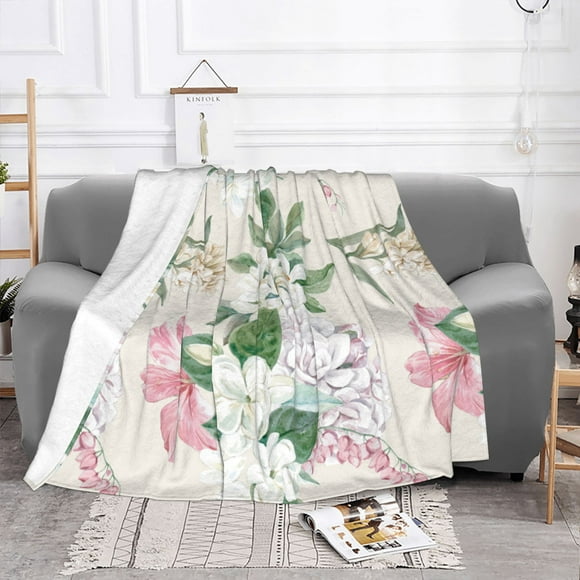 YFYANG Lightweight Warm Flannel Blanket, Vintage Watercolor Flowers Throw Blanket for Bed, Sofa, Travel, Camping, 40"x30"