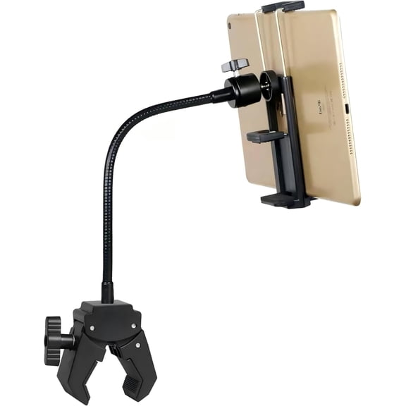 Universal Phone and Tablet Holder Mount with Flexible Gooseneck, 360° Rotation, for Mic Stands, Wheelchairs, Bikes, Treadmills, Applicable Device Width ranges 2.4"–7"