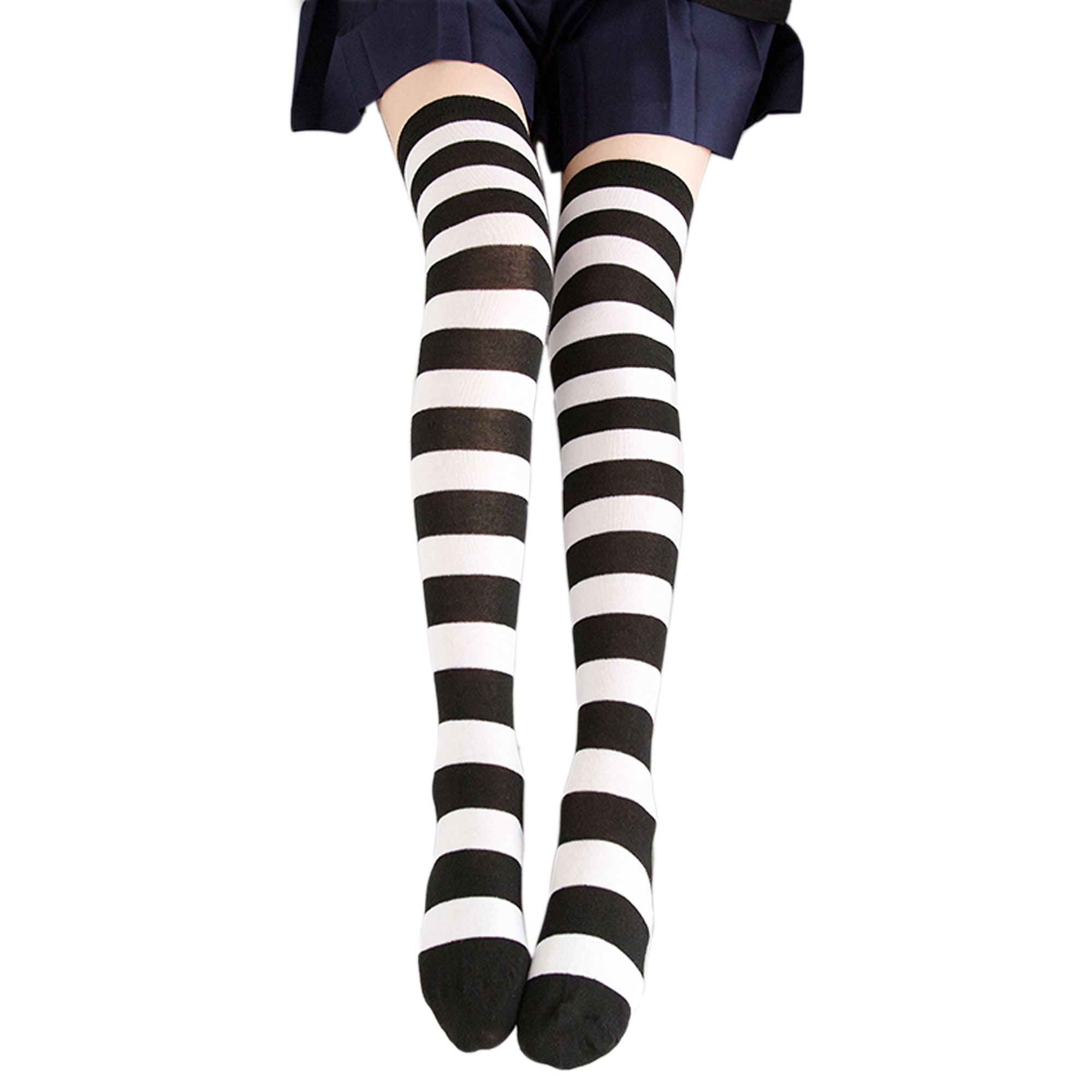 3 Women's Striped Thigh High Socks Sheer Over The Knee Plus Size Stockings USA 3 Women's Striped Thigh High Socks Sheer Over The Knee Plus Size Stockings USA