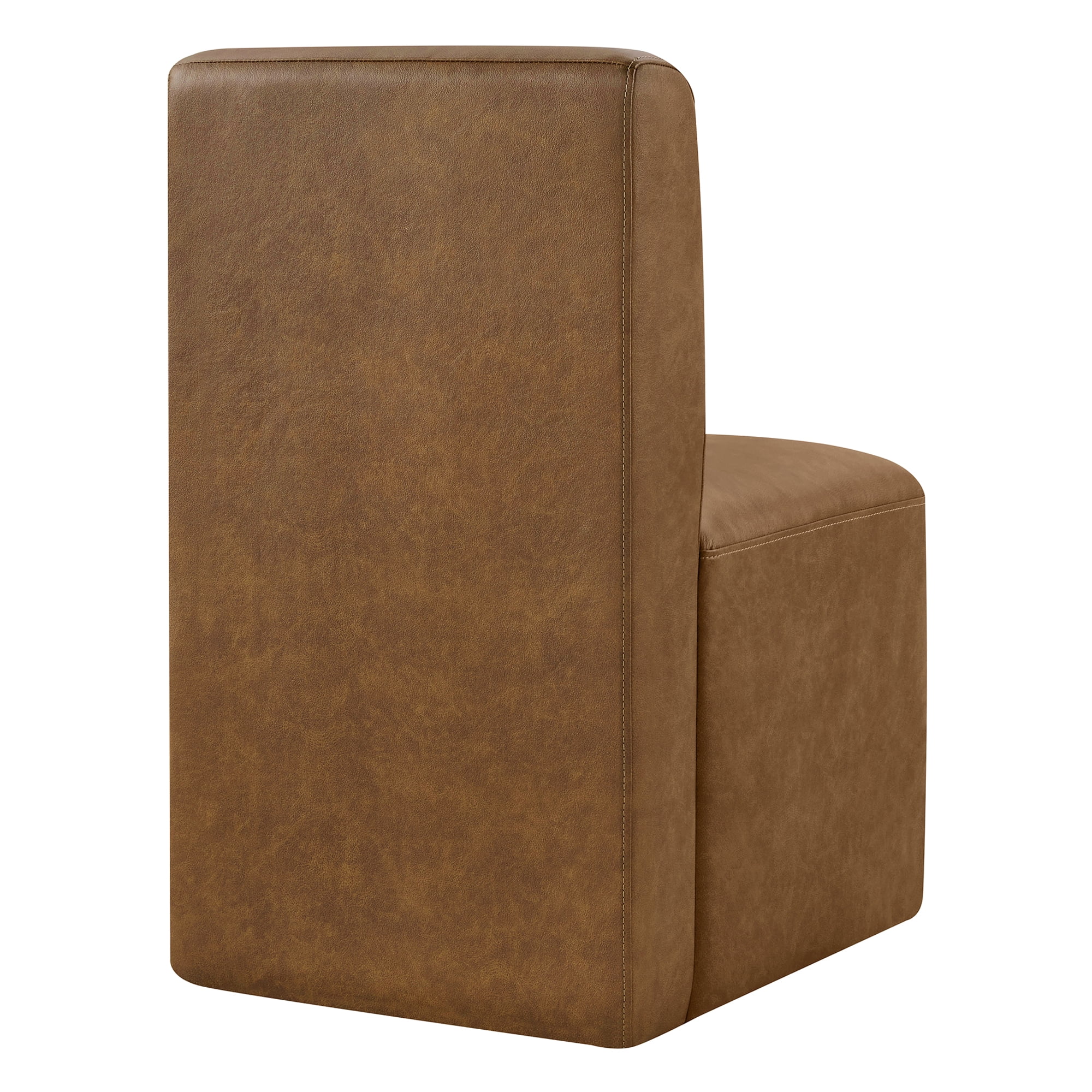 Spruce & Spring Upholstered Dining Chairs with Hidden Casters Set of 2, Brown-Genuine Leather