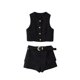 thumbnail image 2 of HH TRAF 2024 Conjunto de mujer negro cuello redondo sin mangas botón chaleco de un solo pecho + cinturón de cintura alta pantalones cortos traje de moda para mujer, 2 of 5