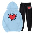 thumbnail image 1 of WILLBEST Vêtements d'Automne pour Femmes Ensemble Décontracté Imprimé Cœur Manches Longues Col Rond Sweat à Capuche et Pantalon pour Automne et Hiver Liquidation Pantalons Athlétiques, 1 of 2