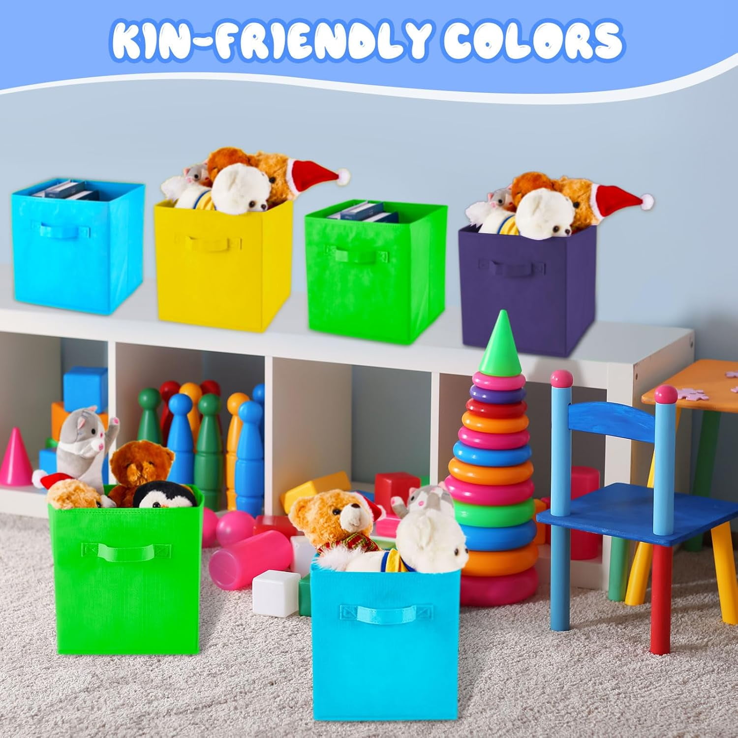 12 Pcs Cube Storage Bin 11'' Fabric Storage Cubes Colorful Bins Foldable for Organizer Boxes Fabric Boxes for Shelf(Red, Orange, Blue, Yellow, Green, Purple)