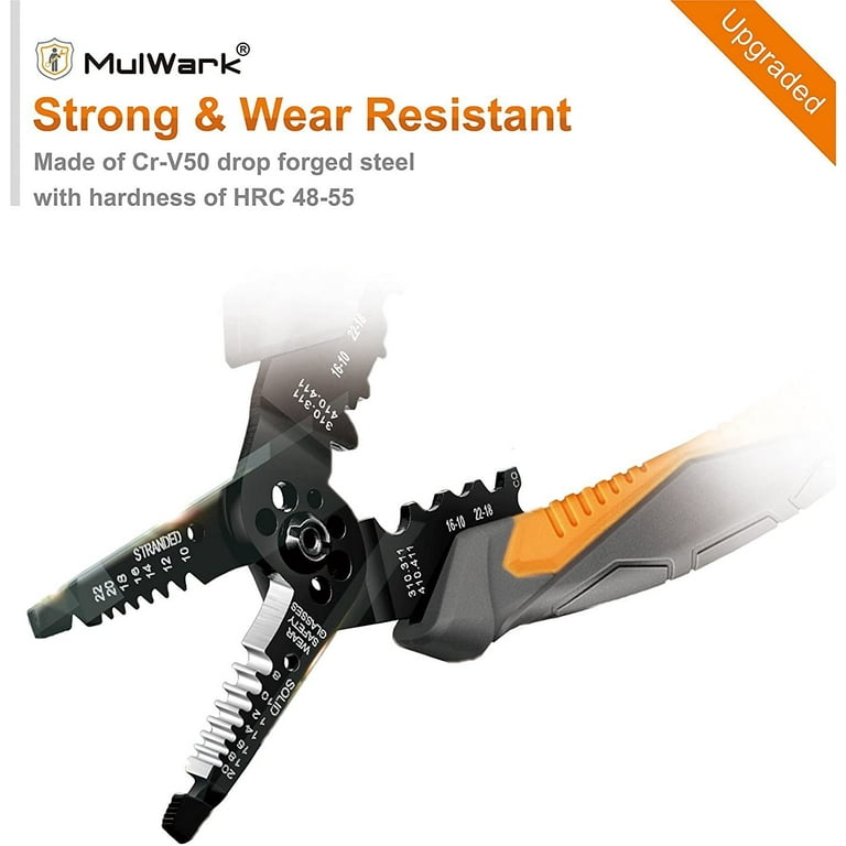 MulWark 8 Heavy Duty Wire Stripper Cutter Crimper, Multi Pliers For Wire  Stripping/Snips/Cable Cutting, Electrical Hvac Crimping Tool For  Professional Electrician, 8 AWG to 22 AWG 