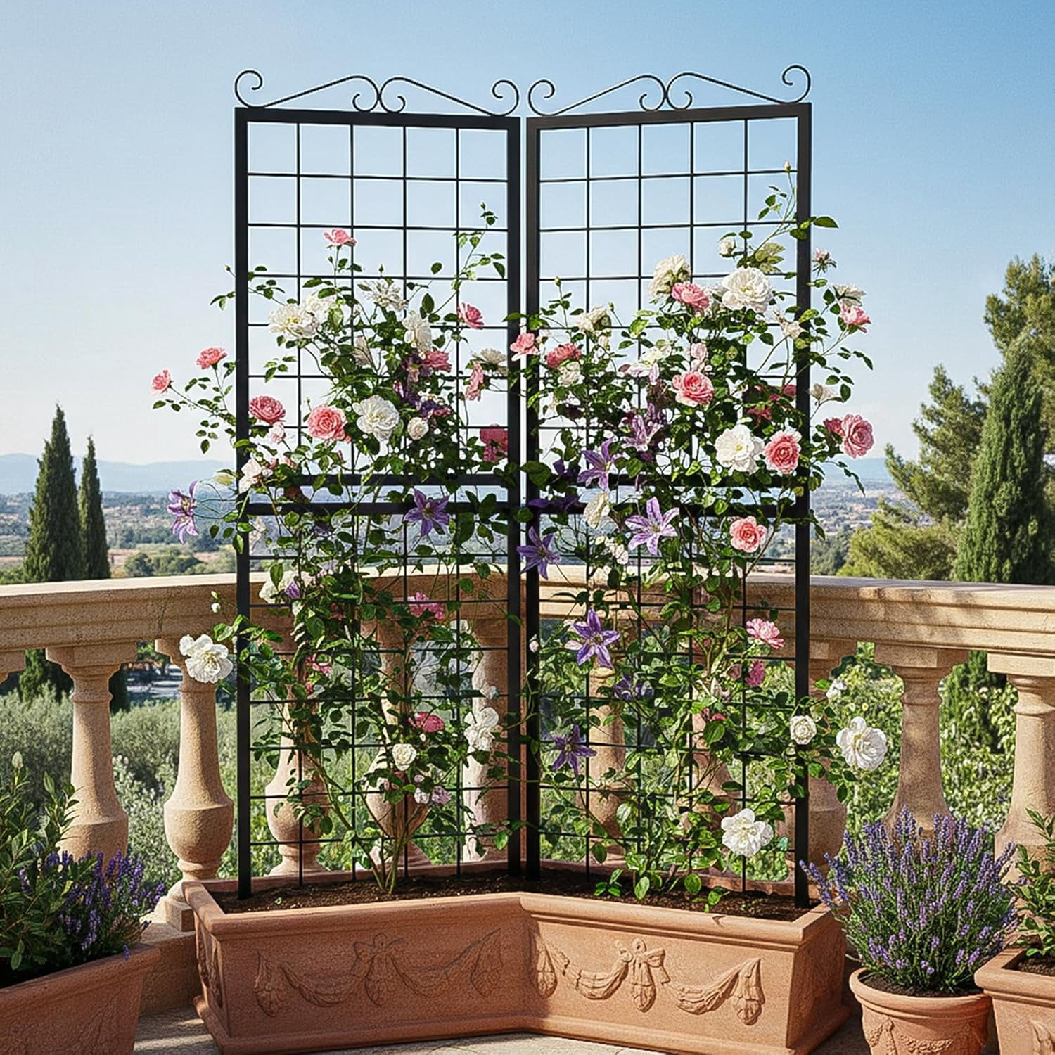 2Pack Metal Garden Trellis for Climbing Plants Outdoor, 71x20in Metal Plant Support for Flowers Tomato Cucumber Rose Vegetable Garden Courtyards Lawns Decoration, Black