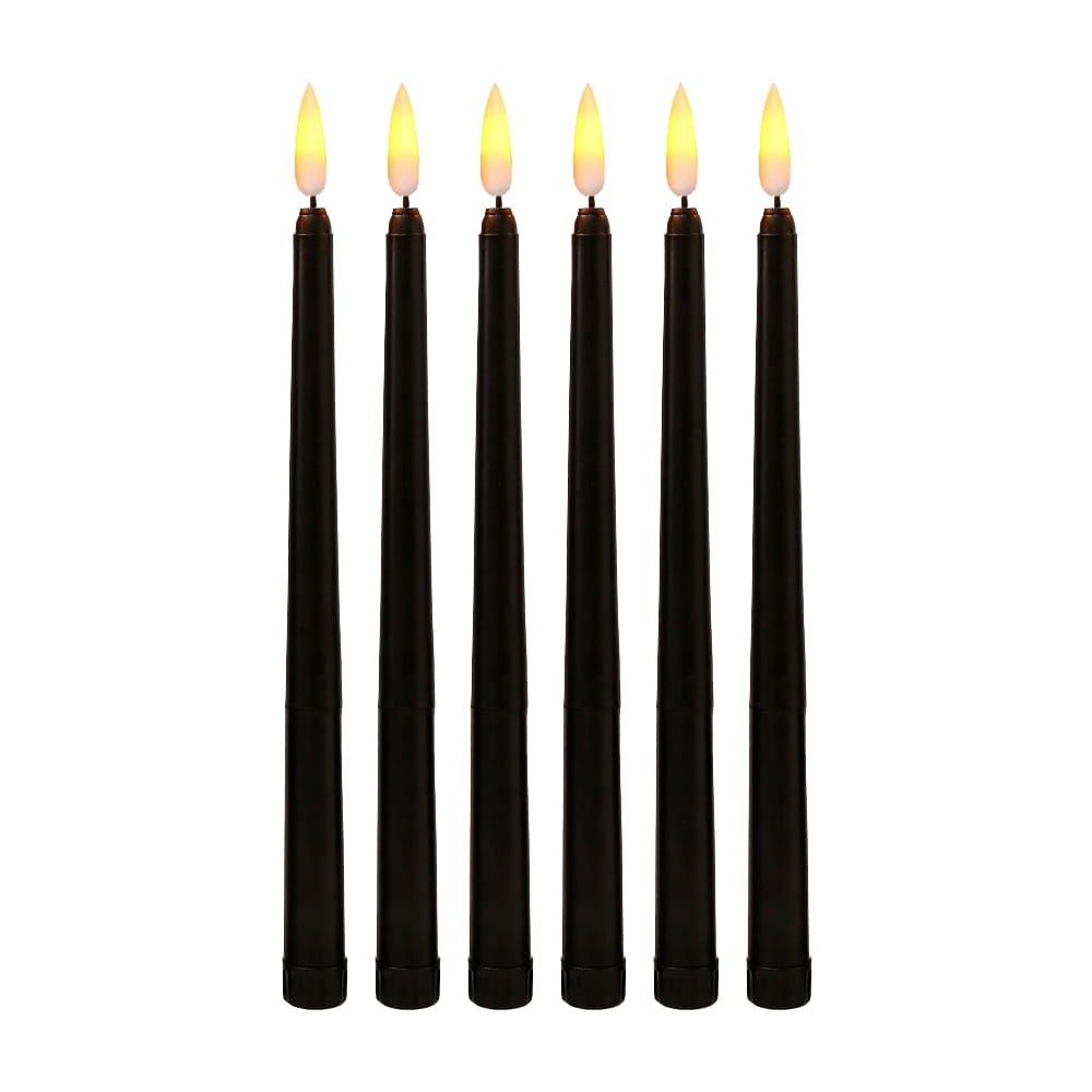 Pack of 6 Black LED Birthday Candles,Yellow Flameless Flickering Battery Operated LED Halloween Candles