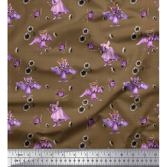 Soimoi Cotton Duck Fabric Check,Spider & Bat Kids Decor Fabric Printed Yard 42 Inch Wide