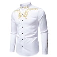 thumbnail image 4 of XDZJLR Men Shirts Fashion Solid Color Floral Embroidery Long Sleeve Large Size Casual Tee, 4 of 7