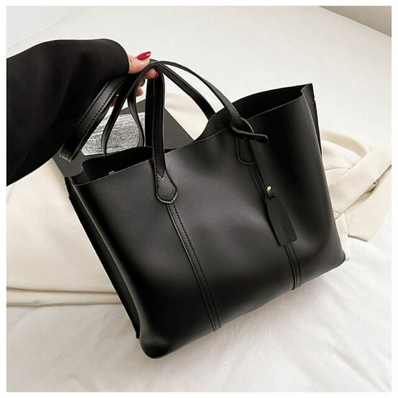 JUYGO Womens Solid Color Tote Bags Soft Leather Shoulder Bag Casual Designer Big Handbag Female New Simple Shopping Bag