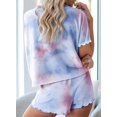 thumbnail image 3 of Womens Tie Dye Printed Ruffle Short Lounge Set Short Sleeve Tops and Shorts 2 Piece Pajamas Set Sleepwear, 3 of 3