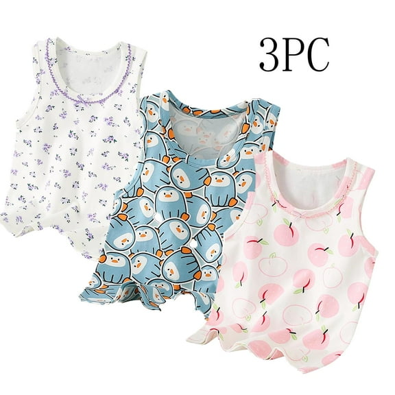 HAOTAGS Girls' 3 Piece Tank Tops (3-13Y), Sleeveless Cute Printed Summer Causal Tank Tops for Kids Pink 5 T