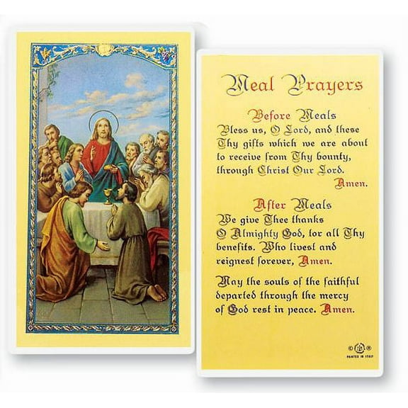 Meals Prayers Laminated Catholic Prayer Holy Card with Prayer on Back, Pack of 25