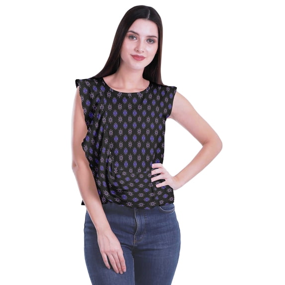 Moomaya Sleeveless Cotton Jersey Ruffle Tops Women Printed Summer Blouse Women