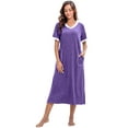 thumbnail image 3 of PinkBeautiM 3 Pack Long Nightgowns for Women Short Sleeve Sleepwear V Neck Sleep Shirt Loungewear with Pockets, 3 of 7
