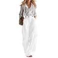 thumbnail image 3 of VBVC Women's Suspender Wide Leg Pants,High Waisted Button Front Trousers For Women,Ladies Lightweight Summer Work Overalls Pants with Pockets,White,S-2XL, 3 of 7