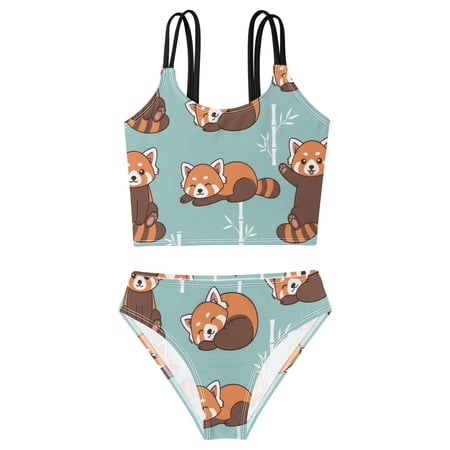 DALAWU Swimsuit 2-Piece Tank Swimming Wear Quick Dry Bathing Suit-Cute Red Panda Printed
