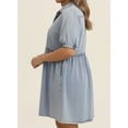 thumbnail image 5 of WBLTRVE Women’s Denim Dress, V-Neck Lace Trim, Oversized Fit, Classic Blue, 5 of 11