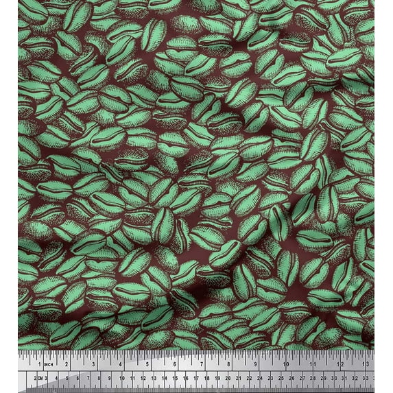 Soimoi Green Cotton Cambric Fabric Coffee Beans Food Print Fabric by Yard 42 Inch Wide