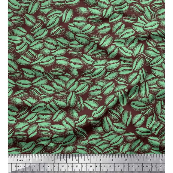 Soimoi Green Cotton Duck Fabric Coffee Beans Food Print Fabric by the Yard 42 Inch Wide