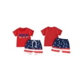 thumbnail image 3 of Aojekbee Baby Boy 4th of July Outfits, Short Sleeve Letter Embroidery Tops + Elastic Waist Striped Shorts Toddler Independence Day Set, 3 of 10
