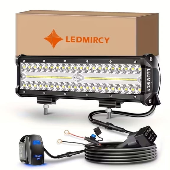 12 inch LED Light Bar Kit with 5 Pin Rocker Switch Wiring Harness Triple Row Flood Spot Combo Off Road Driving Fog Lights LED Bar Work Lights for Trucks UTV ATV Tractor Golf Cart Boat