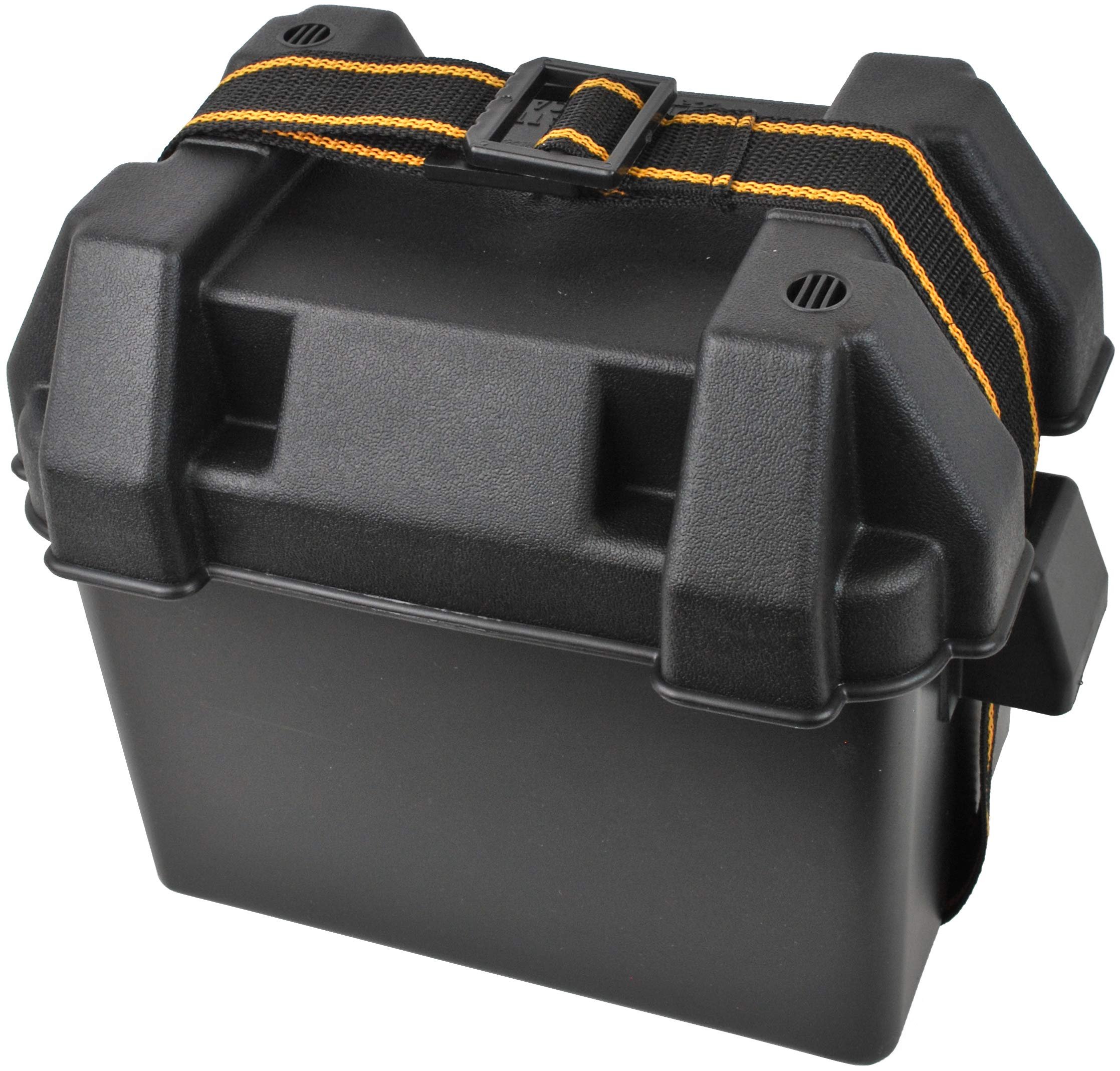 Attwood 9082-1 U1 Small Series 16 Vented Marine Boat Battery Box with Mounting Kit and Strap, Black
