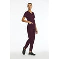 thumbnail image 2 of Elements Women's EL9935 V-Neck Scrub Top and Jogger Scrub Pant Set Wine Medium Petite, 2 of 3