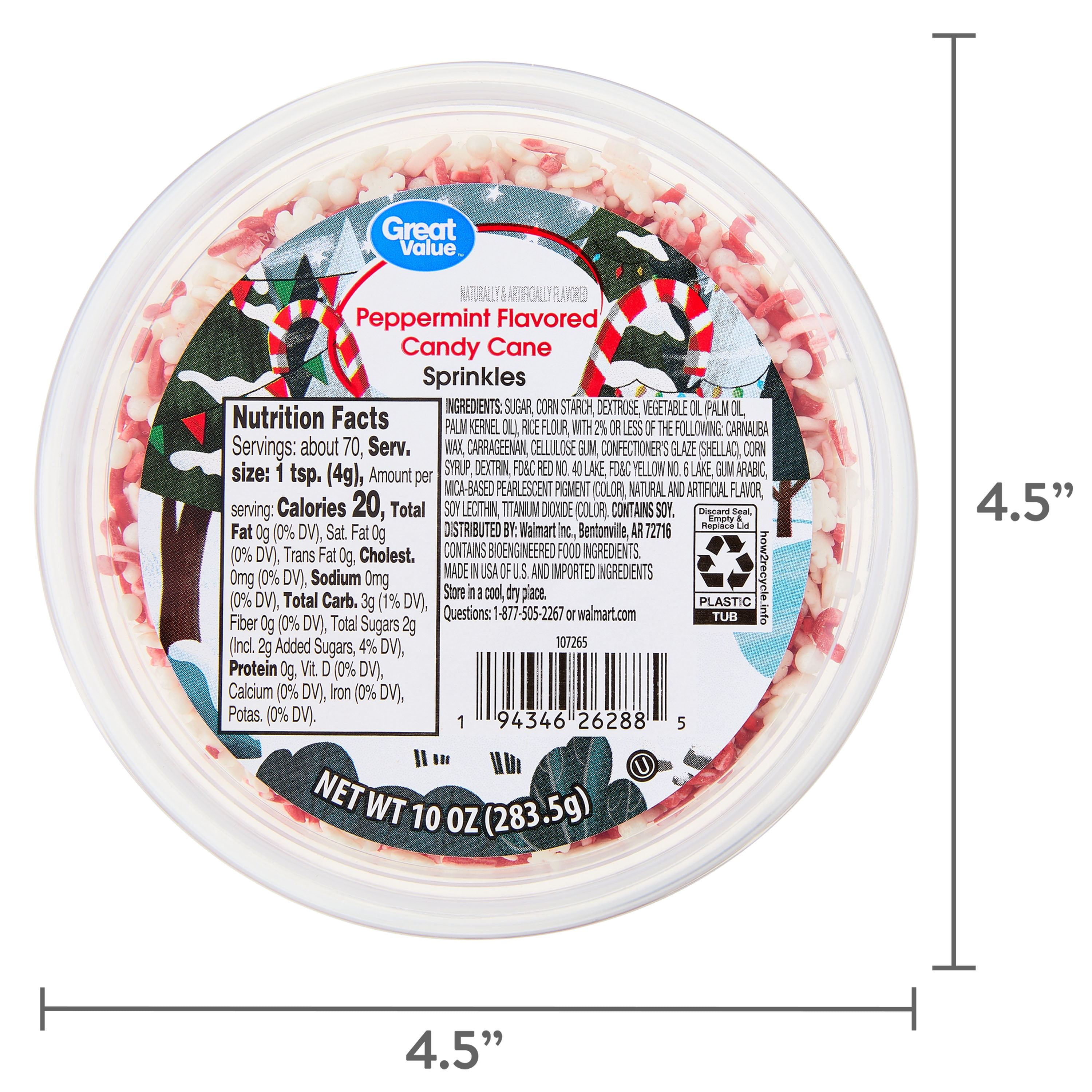 Great Value Peppermint Flavor Candy Cane Sprinkles, 10 oz