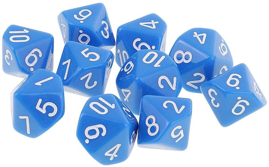 10PCS D10 Polyhedral Dice for Dungeons and Dragons RPG Game Table Games Blue 