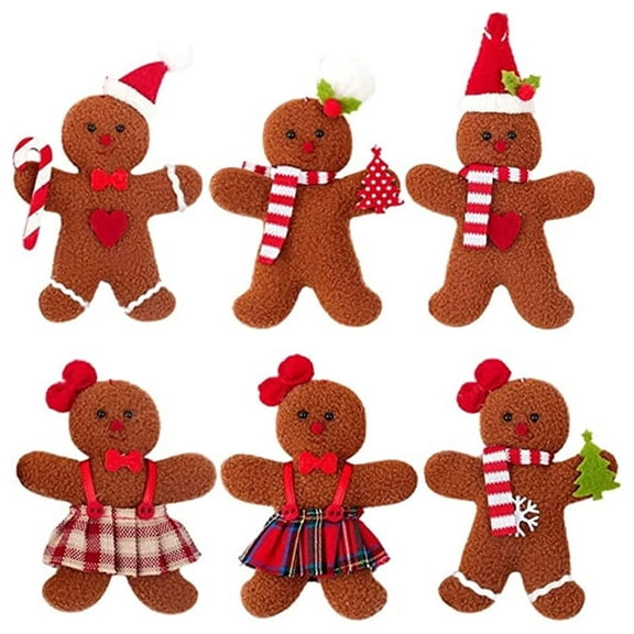 Christmas Decoration Clearance Gingerbread Man Ornaments for Christmas Tree Assorted Plastic Gingerbread Figurines Ornaments for Christmas Tree Hanging Decorations 6 pcs