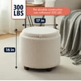 thumbnail image 4 of Ornavo Home Round Storage Ottoman with Reversible Lid, 17in Boucle White Foot Stool, 4 of 7