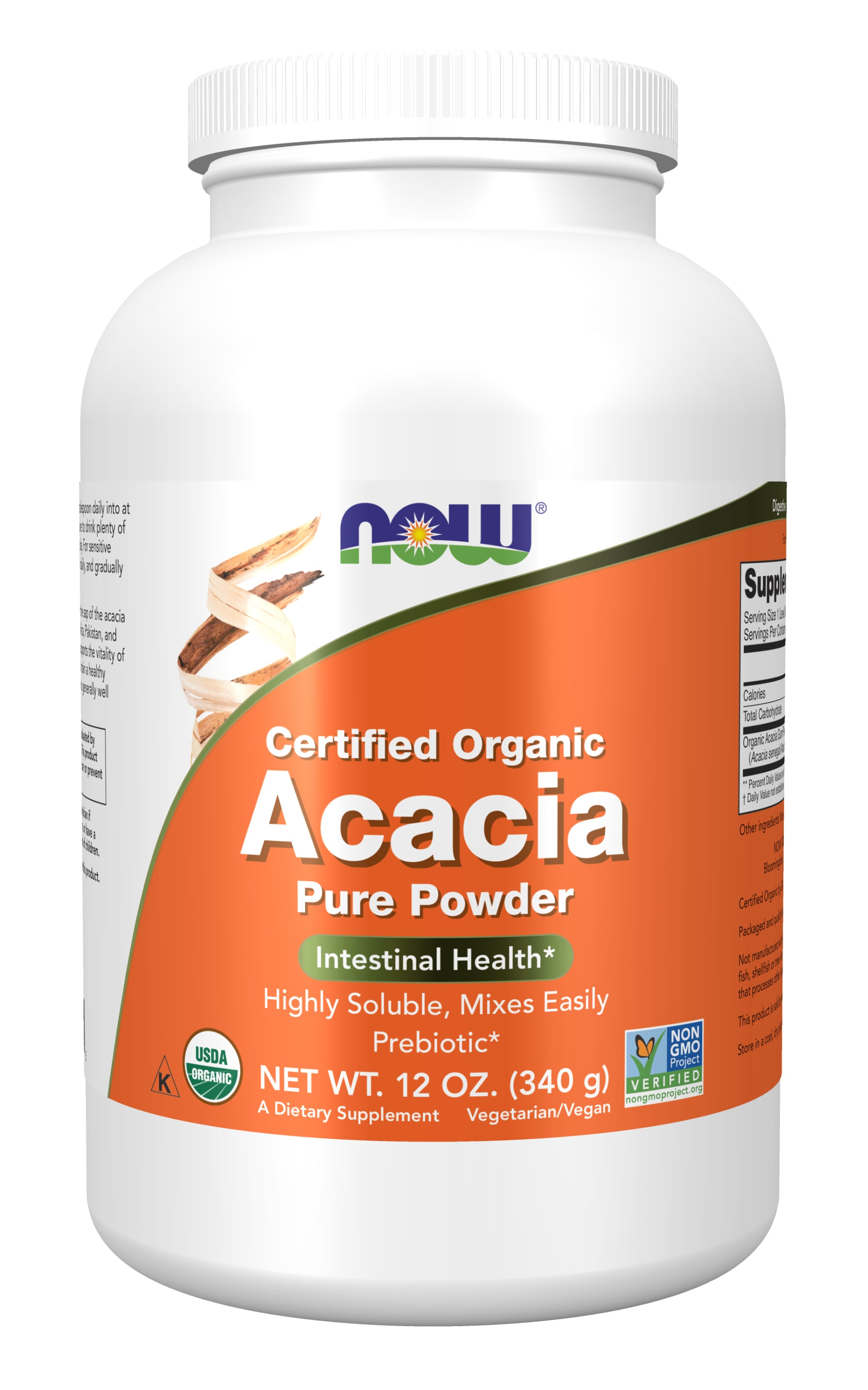 NOW Supplements, Acacia Pure Powder, Certified Organic, Highly Soluble