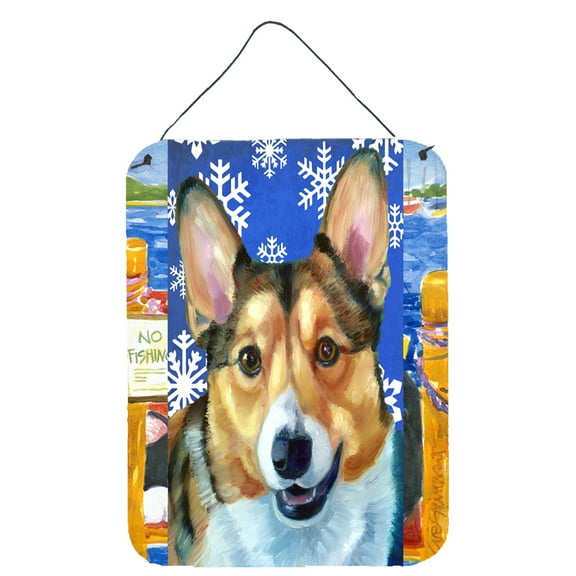 Carolines Treasures LH9588DS1216 Corgi Winter Snowflakes Holiday Wall or Door Hanging Prints 12WX16H multicolor