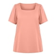 thumbnail image 7 of Womens Summer Tops Plus Size Solid Color T-Shirt Summer Casual Loose Women's Trendy Short Sleeves Squared Neck Pullover Lightweight Blouse Tops XL-5XL, 7 of 7