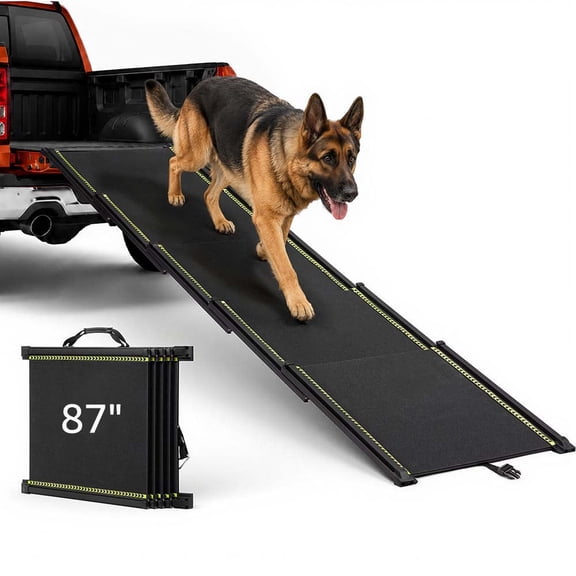 Unipaws 87" Telescoping Dog Ramp, Extra Long 20" Wide Non-Slip Portable Pet Ramp with Reflective Strips, Gentle Slope for Large Senior Injured Dogs Supports 100 lbs, for Car Suv Truck