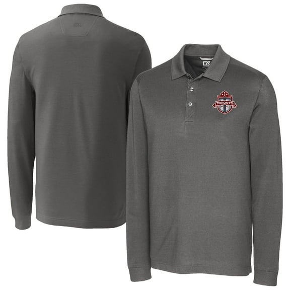 Men's-Cutter & Buck  Gray Toronto FC Big & Tall Advantage Eco Tri-Blend Pique Long Sleeve Polo