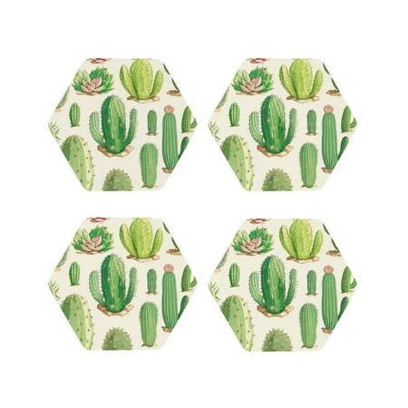 

Tebeau Cactus And Succulent Print Set of 4 Leather Drink Coasters Round Cup Mat Pad for Home and Kitchen Use 4 -Hexagon